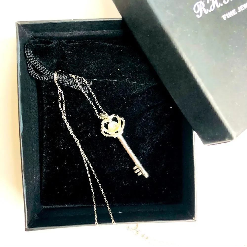 Bridge Diamond  Key Pendant Necklace, 18”